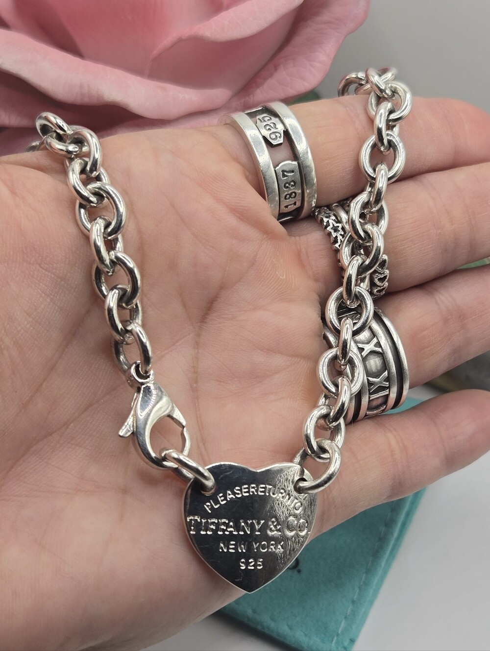 Tiffany & Co. Sterling Silver Heart Tag Charm Bracelet with Toggle Links